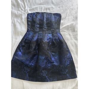 NWT H&M Strapless Dress Blue Black Celestial Wedding Guest Formal Bubble Pockets